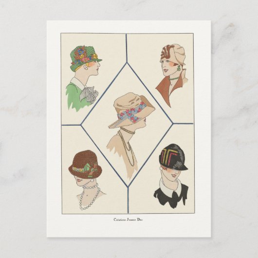 Art Deco Modedesign Women in Hats, 1920er Postkarte (Vorderseite)