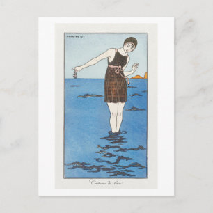Art Deco Modefläche von Swimsuit von Barbier Postkarte