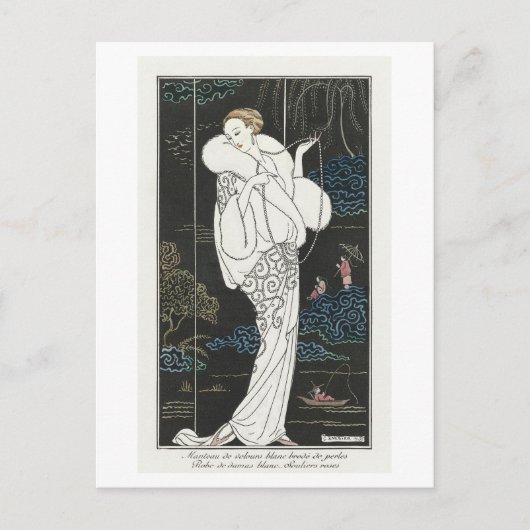 Art Deco Modeplatte Abend Coat von Barbier Postkarte (Vorderseite)