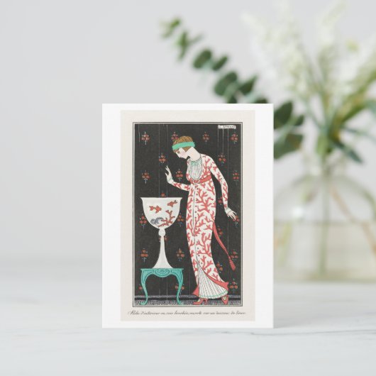 Art Deco Modeplatte Abend Gown by Barbier Postkarte (Stehend Vorderseite)