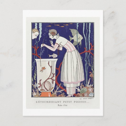 Art Deco Modeplatte Sommerkleid von Barbier Postkarte (Vorderseite)