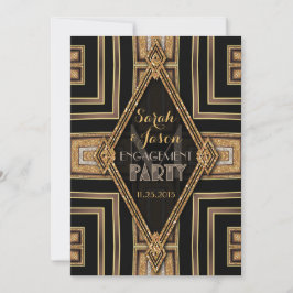 Art Deco Moderne Black Gold Engagement Party Einladung