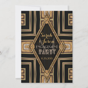 Art Deco Moderne Black Gold Engagement Party Einladung