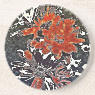 Art Deco Moderne Blume Blumenrot Sandstein Untersetzer