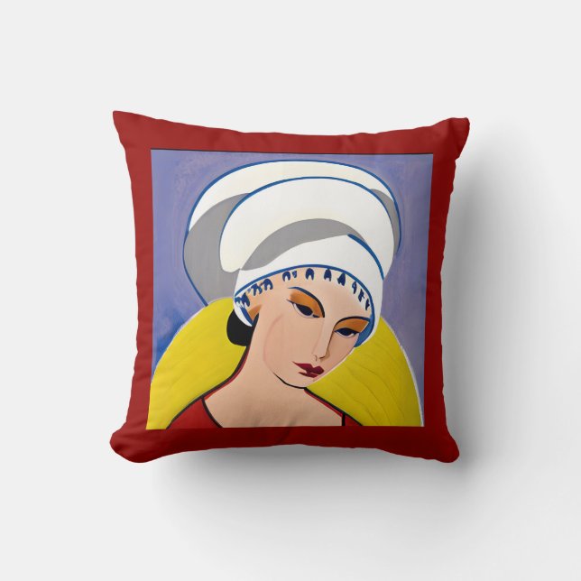 Art Deco Moderne Dame in einem Turban Kissen (Vorderseite)