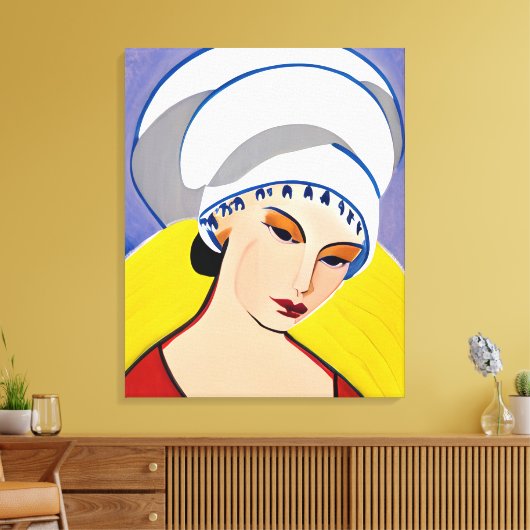 Art Deco Moderne Dame in einem Turban Leinwanddruck (Insitu (Wohnzimmer))