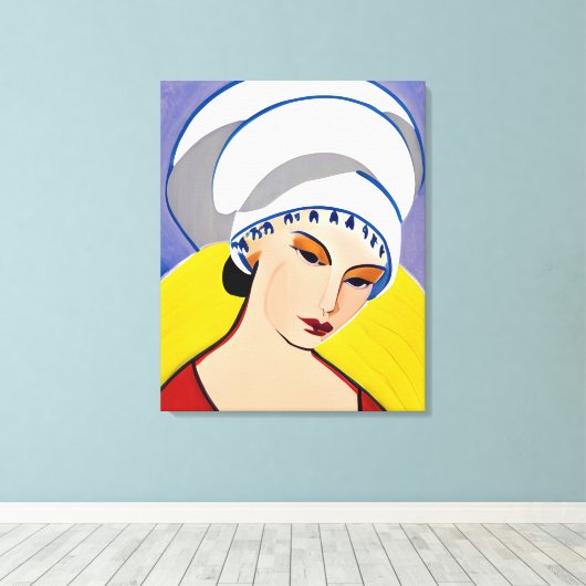 Art Deco Moderne Dame in einem Turban Leinwanddruck (Insitu (Holzboden))