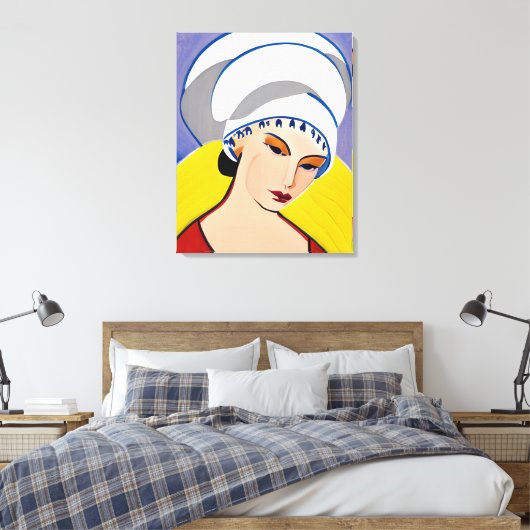 Art Deco Moderne Dame in einem Turban Leinwanddruck (Insitu (Schlafzimmer))