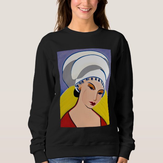 Art Deco Moderne Dame in einem Turban Sweatshirt (Vorderseite)
