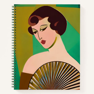 Art Deco Moderne Dame mit Fan Journal Notizblock