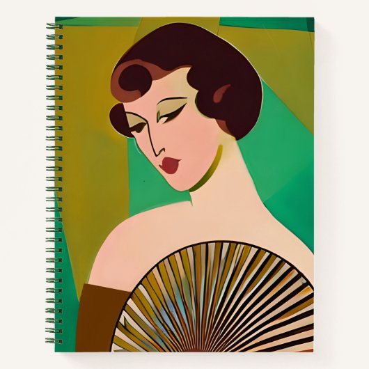 Art Deco Moderne Dame mit Fan Journal Notizblock (Vorderseite)