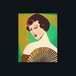 Art Deco Moderne Dame mit Fan Leinwanddruck<br><div class="desc">Leinwand in einem modernen,  halb abstrakten Art-Déco-Porträt einer Dame,  die einen Fan hält,  vor einem jadegrünen und goldfarbenen Hintergrund</div>