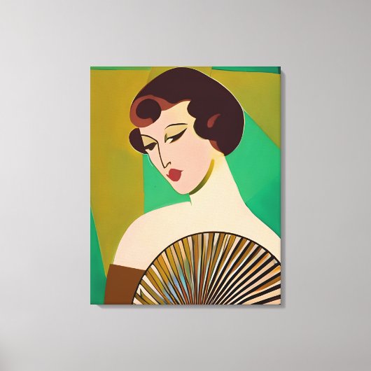 Art Deco Moderne Dame mit Fan Leinwanddruck (Vorderseite)