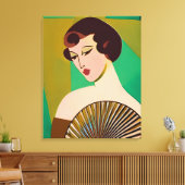 Art Deco Moderne Dame mit Fan Leinwanddruck (Insitu (Wohnzimmer))