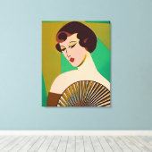 Art Deco Moderne Dame mit Fan Leinwanddruck (Insitu (Holzboden))