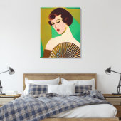 Art Deco Moderne Dame mit Fan Leinwanddruck (Insitu (Schlafzimmer))