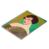 Art Deco Moderne Dame mit Fan Notizblock (Linke Seite)