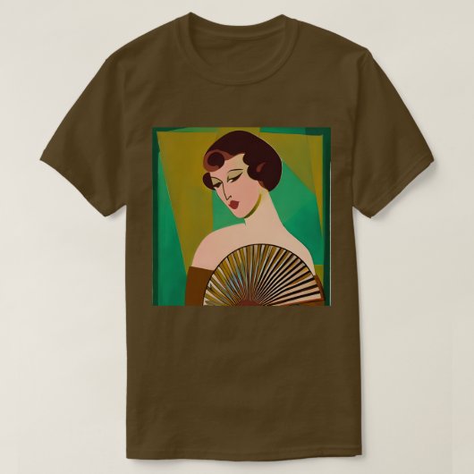 Art Deco Moderne Dame mit Fan T-Shirt (Design vorne)