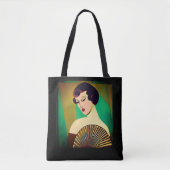 Art Deco Moderne Dame mit Fan Tasche (Vorderseite)
