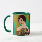 Art Deco Moderne Dame mit Fan Tasse (Links)