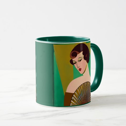 Art Deco Moderne Dame mit Fan Tasse (VorderseiteRechts)
