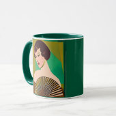 Art Deco Moderne Dame mit Fan Tasse (Vorderseite Links)