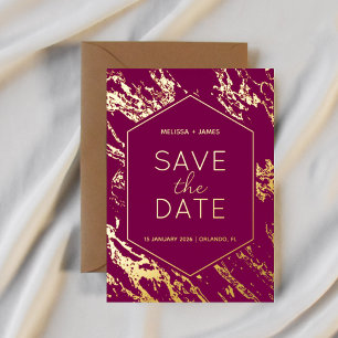 Art Deco Moderne Hexagon Hochzeit retten Datum Folieneinladung