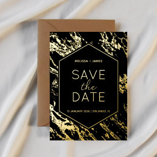 Art Deco Moderne Hexagon Hochzeit retten Datum Folieneinladung
