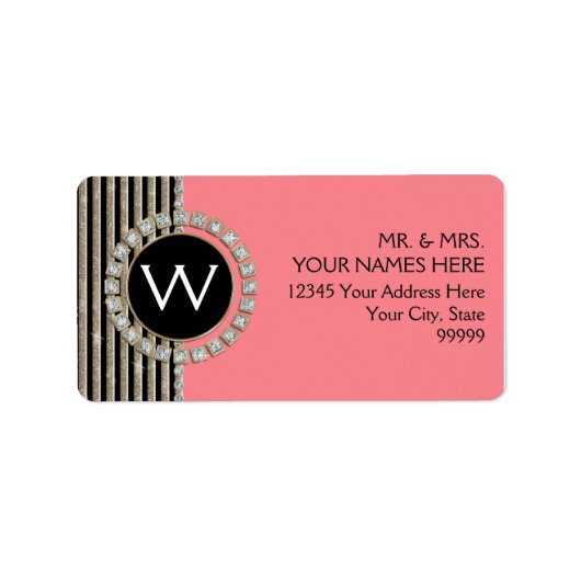 Art Deco Moderner, horizontaler Streifen Glitzer L Adressaufkleber (Vorne)