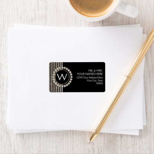 Art Deco Moderner, horizontaler Streifen Glitzer L Adressaufkleber (Insitu)