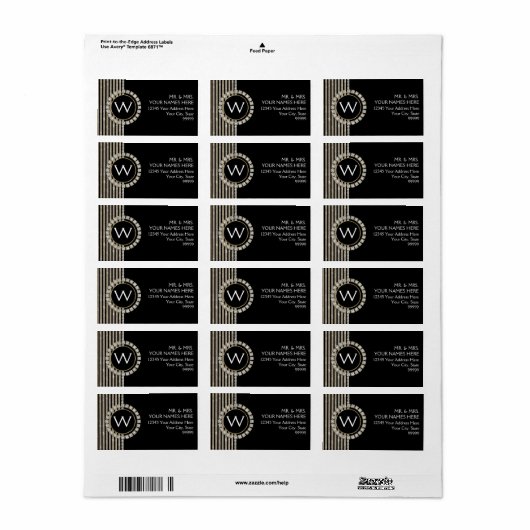 Art Deco Moderner, horizontaler Streifen Glitzer L Adressaufkleber (Vorne)