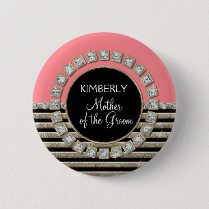 Art Deco Moderner, horizontaler Streifen Glitzer L Button