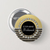 Art Deco Moderner, horizontaler Streifen Glitzer L Button (Vorne & Hinten)