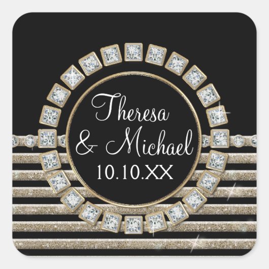 Art Deco Moderner, horizontaler Streifen Glitzer L Quadratischer Aufkleber (Vorderseite)