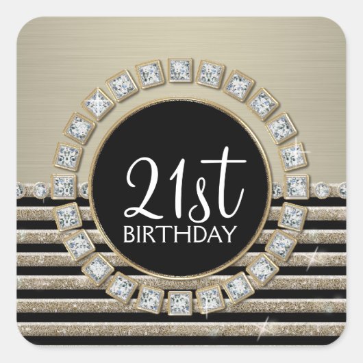 Art Deco Moderner, horizontaler Streifen Glitzer L Quadratischer Aufkleber (Vorderseite)