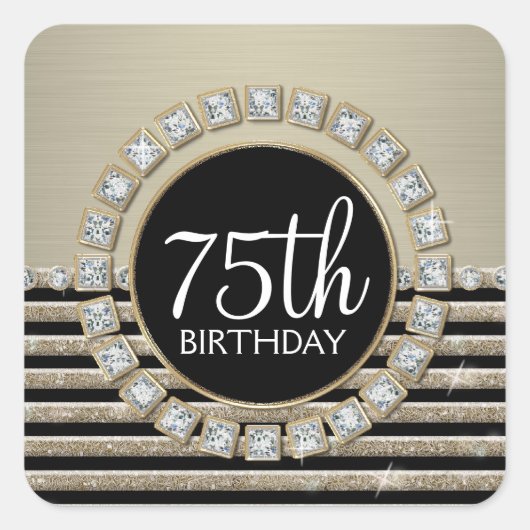 Art Deco Moderner, horizontaler Streifen Glitzer L Quadratischer Aufkleber (Vorderseite)