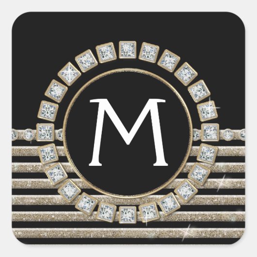 Art Deco Moderner, horizontaler Streifen Glitzer L Quadratischer Aufkleber (Vorderseite)