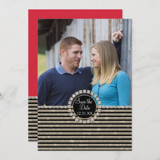 Art Deco Moderner, horizontaler Streifen Glitzer L Save The Date (Vorne/Hinten)