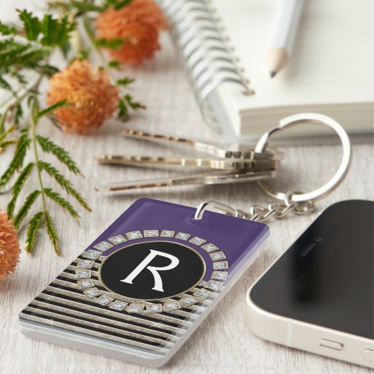 Art Deco Moderner, horizontaler Streifen Glitzer L Schlüsselanhänger (Vorderseite rechts)