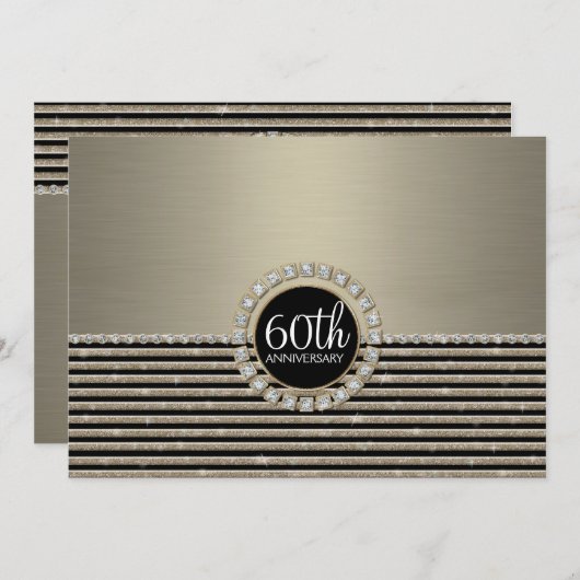Art Deco Moderner, horizontaler Strip Glitzer Look Einladung (Vorne/Hinten)