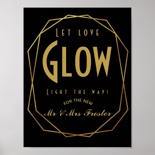 Art Deco Moderner Stil Lass Liebe Glühende Hochzei Poster (Vorne)