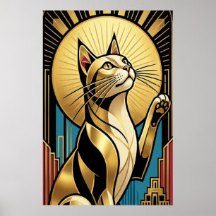 Art Deco modernes goldenes Tuxedo-Katze-Wandbild Poster