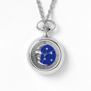 Art Deco Mond und Sterne - Kobaltblau und Silber Armbanduhr