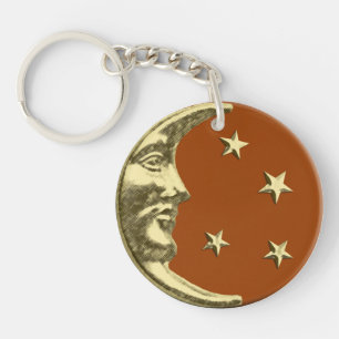 Art Deco Mond und Sterne - Rostbraun und Gold Schlüsselanhänger