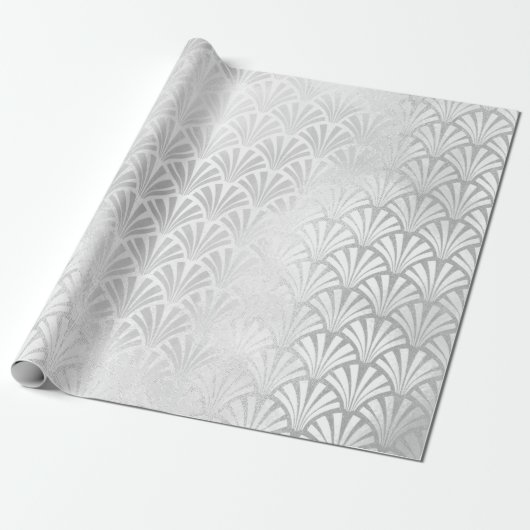 Art Deco Monochrom Silver Gray Scales Seashells Geschenkpapier (Ungerollt)