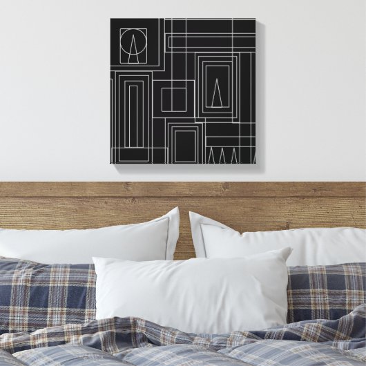 Art Deco Monochrome Print Wrapped Canvas Leinwanddruck (Insitu (Schlafzimmer))