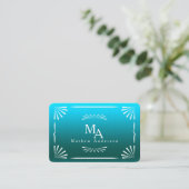 Art Deco Monogram Blue Personal Visitenkarte (Stehend Vorderseite)