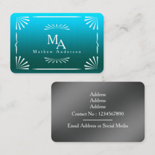 Art Deco Monogram Blue Personal Visitenkarte