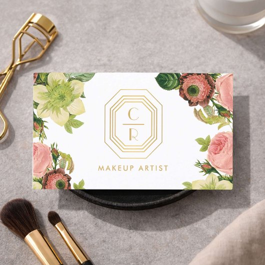 Art Deco Monogram Braut-Make-up-Artist Visitenkarte