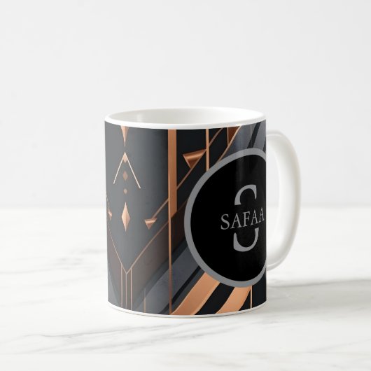 Art Deco Monogram Circle Name Design Kaffeetasse (VorderseiteRechts)